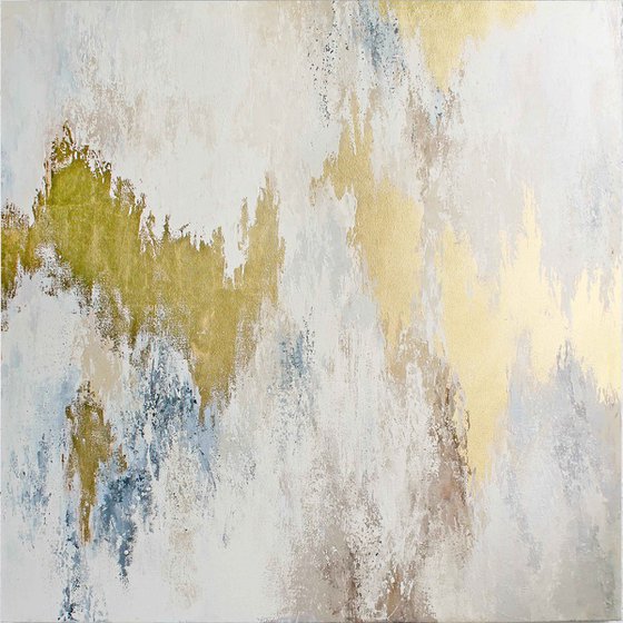 "Golden rays" White gold abstract acrylic art