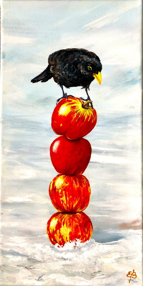 Blackbird and apples by Lena Smirnova