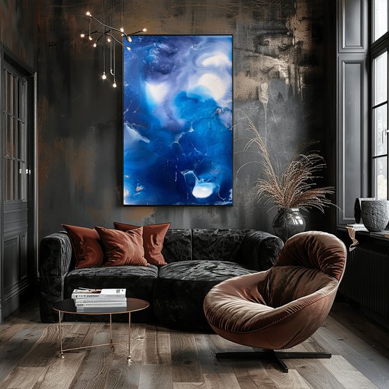 Deep Blue Silver Abstract