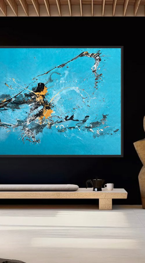 Abstract Turquoise and Gold by Indie Ru
