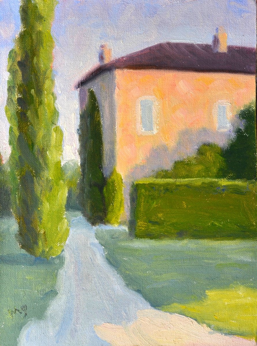 Impressionistic Cityscapes Oil Painting By Michael Gillespie, 11 X 13", Morning Light At The Villa, Original Artwork