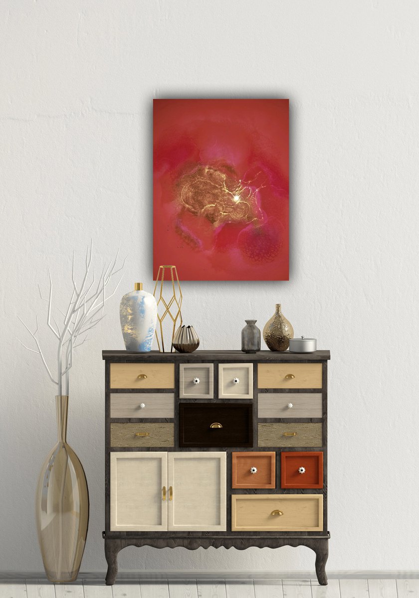 Organic Abstract Acrylic Painting By Ana Hefco, 18 X 24, Coral Dreams Orange Abstract, Original Artwork