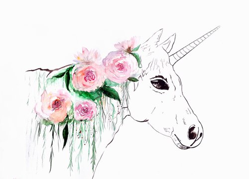 Unicorn with flowers by Luba Ostroushko
