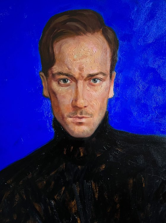 Portrait of Max on Ultramarine blue background