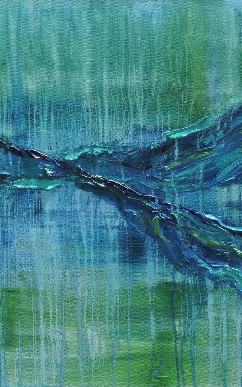 abstract in blue and green by Linda Mooney