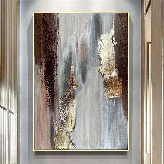 Textured gold and silver relief