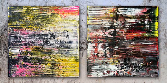 "Cut To The Quick" - Original PMS Abstract Diptych Acrylic Paintings On Canvas - 40" x 20"