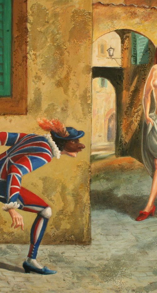 Harlequin and nude Columbine by Anatol Woolf