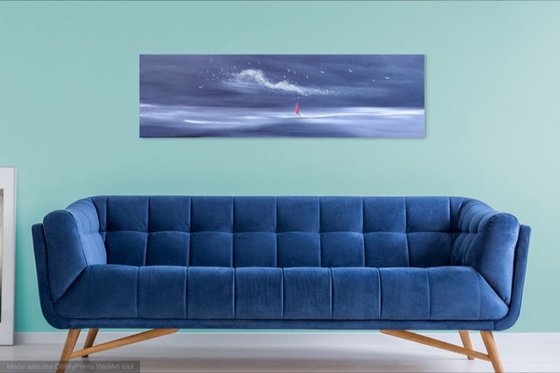 Moonlight Murmuration - Seascape, Murmuration, Panoramic, XL, Modern Art Office Decor Home