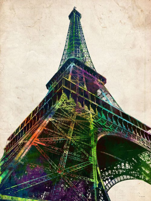 Eiffel Tower, Aged Paper by Marlene Watson