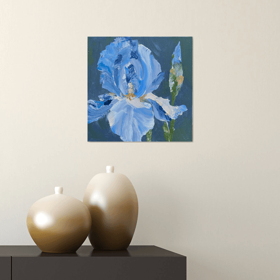 Blue iris original painting on canvas. Flowers