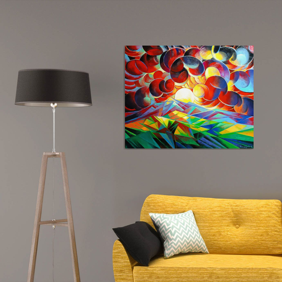 Sunset (100x80cm, cubism, oil painting)