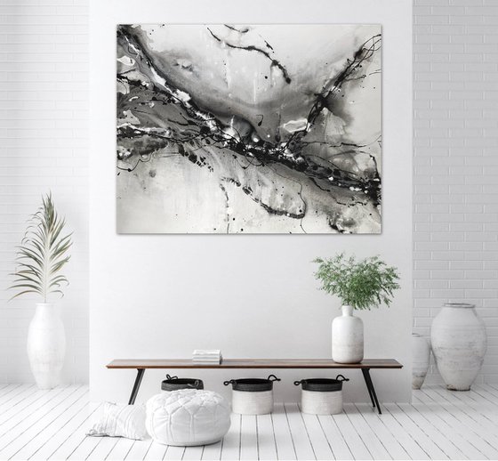 Black white and grey velocity modern abstract large