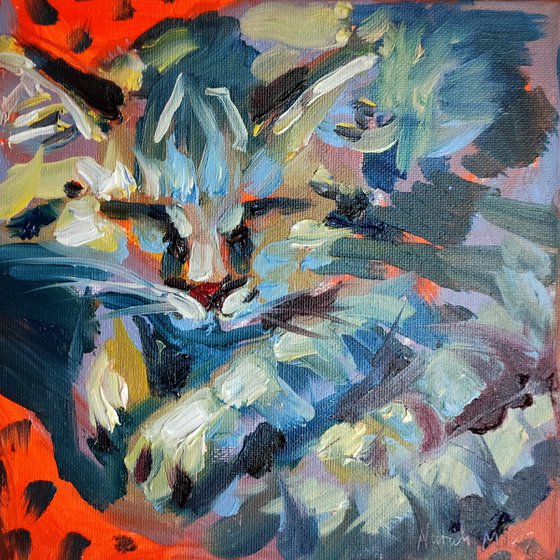 Cat is sleeping Original Oil Painting