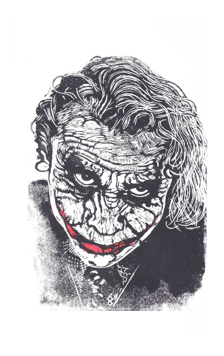 The Joker - Black and Red Linocut by Steve Bennett | Artfinder