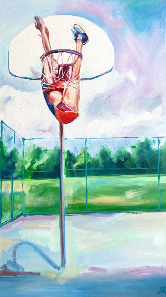 THE MOST RUTHLESS - original oil painting, small format pop art, basketball, decor home, wall art