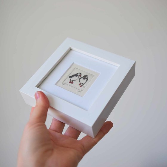 Mini framed two puffins