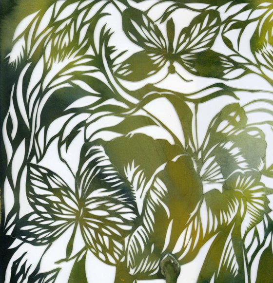 spring green tulip watercolor with paper cut