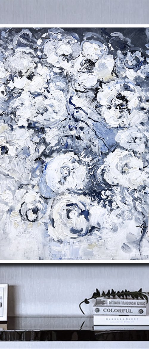 White Roses on Gray by Lana Guise