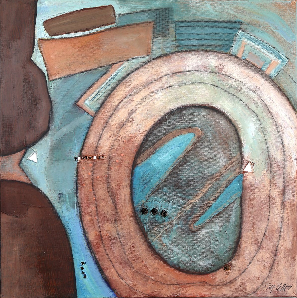 Abstract Landscape Acrylic Painting By Mariann Johansen-Ellis, 20 X 20", Where Sea And Earth Meets, Original Artwork