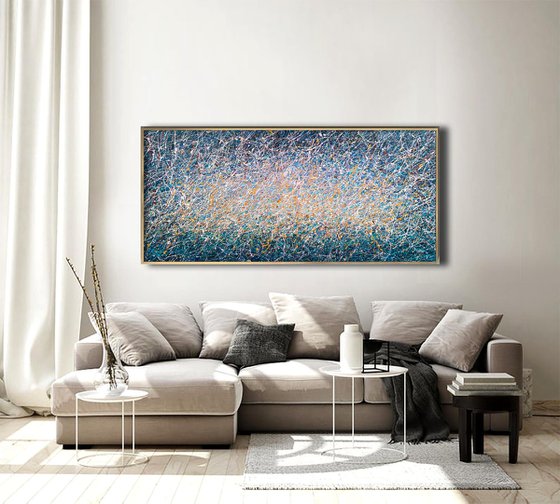 Luxury large painting Azure seascape Emerald White blue Meditation art Mediterranean landscape