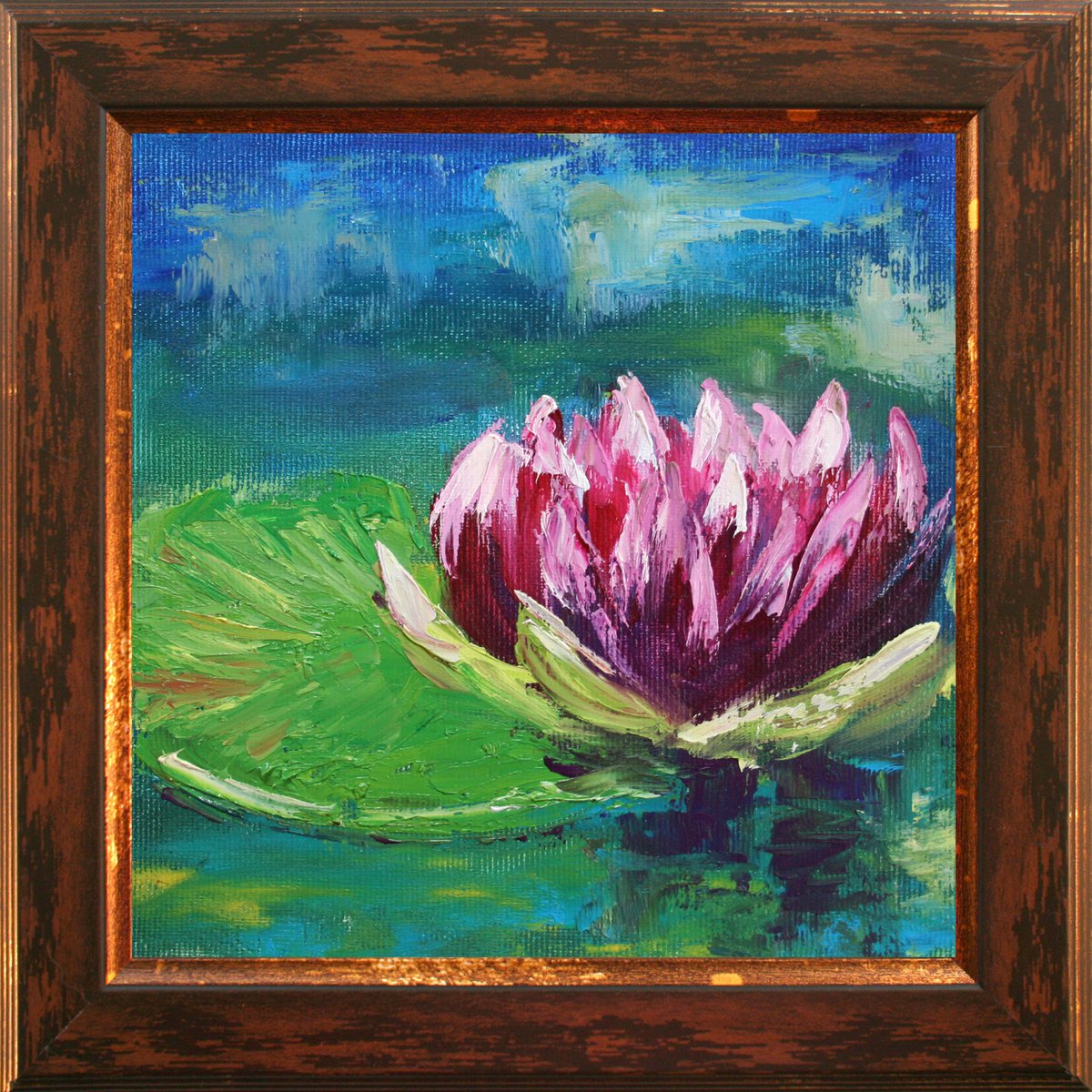 WATER LILY I. 7x7  PALETTE KNIFE / From my a series of mini works WORLD OF WATER LILIES... by Salana Art Gallery