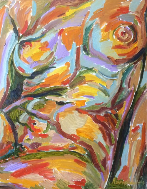 MODEL. AFTERNOON _ nude art, original oil painting, nude sitted, erotic, bedroom decor by Karakhan