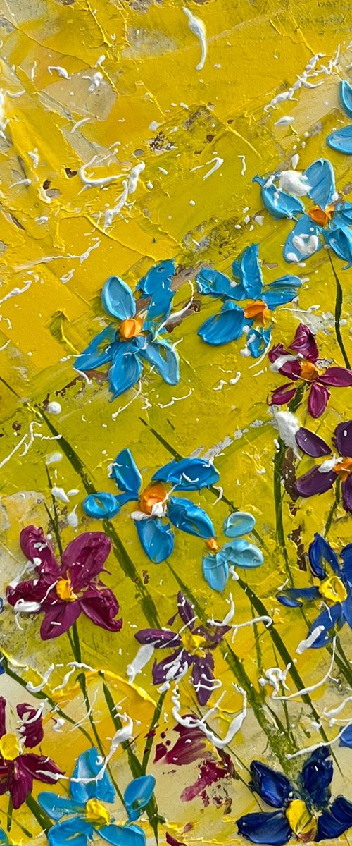 Forget Me Nots Painting Floral Original Art Flowers Oil Impasto Artwork 8 by 8" by Halyna Kirichenko by Halyna Kirichenko