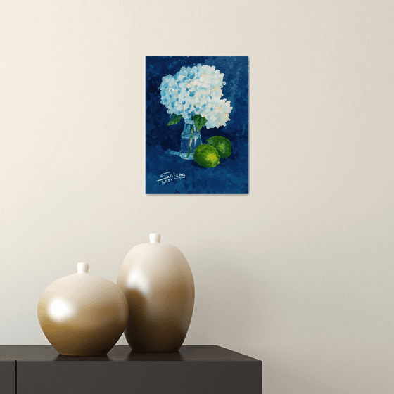 Hydrangea and lime /  ORIGINAL PAINTING