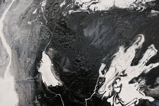 Iced Nero 190cm x 100cm Black White Textured Abstract Art