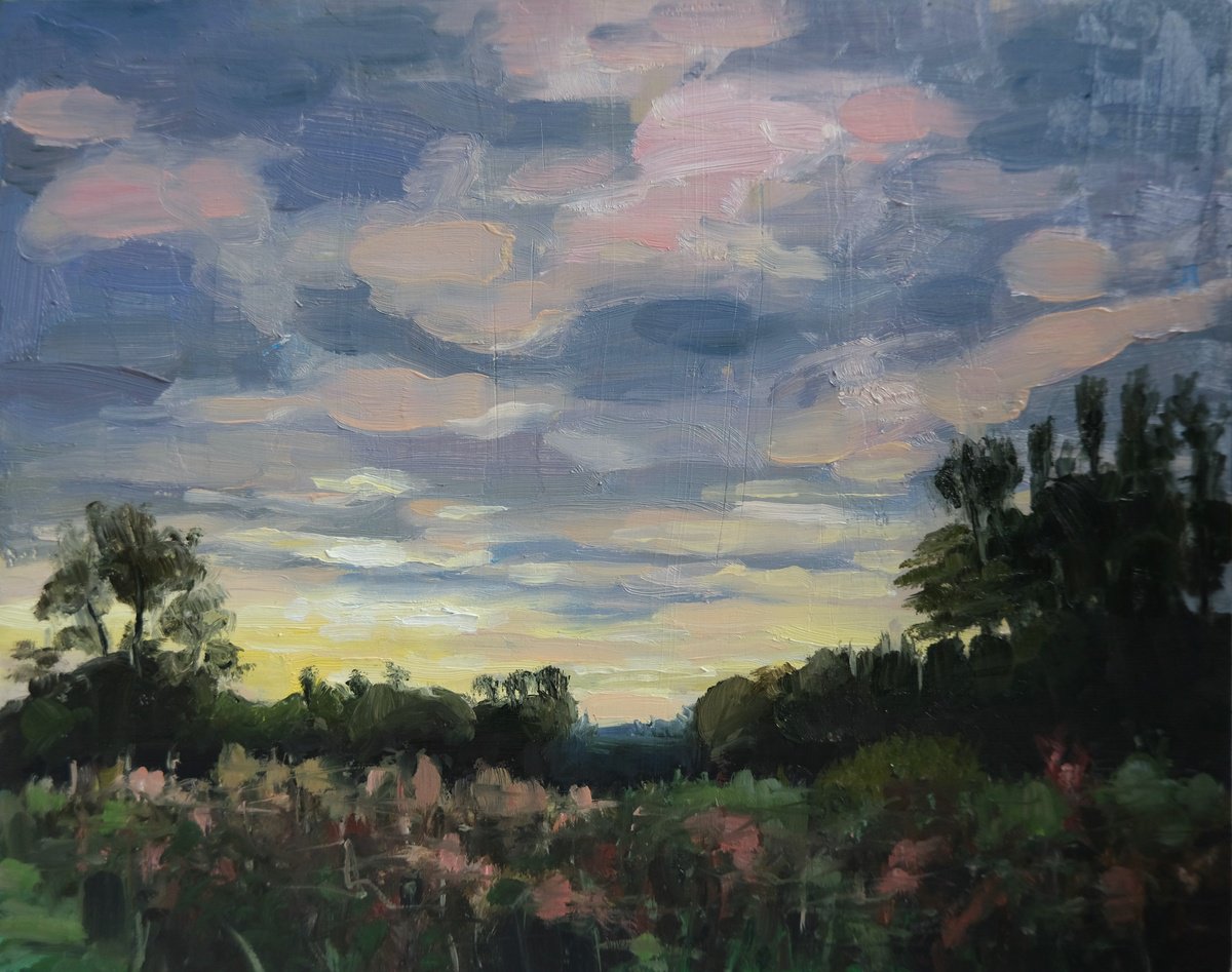 Organic Landscape Oil Painting By Kerry Lisa Davies, 10 X 8", November Skies, Original Artwork