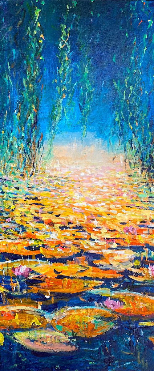 Waterlily Pond Blue & Orange by Teresa Tanner