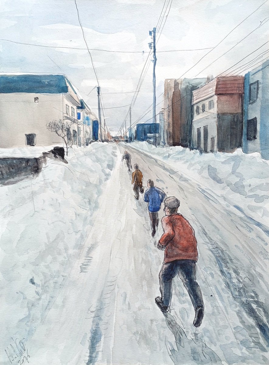 Illustrative Pastel Drawing , Running In The Snow By Paolo Beneforti, 11 X 15, Artwork For Sale On Artfinder
