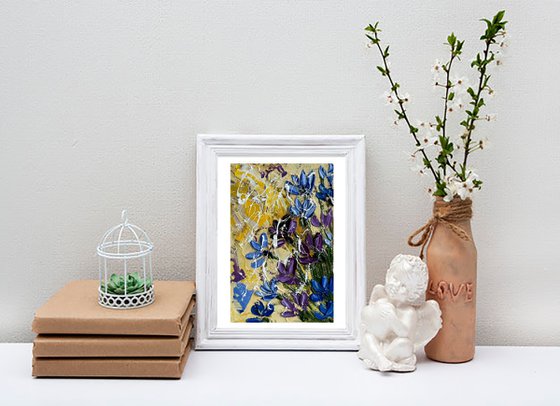 Corneflowers Painting Floral Original Art Flowers Oil Impasto Artwork Small Home Wall Art 4 by 6"by Halyna Kirichenko