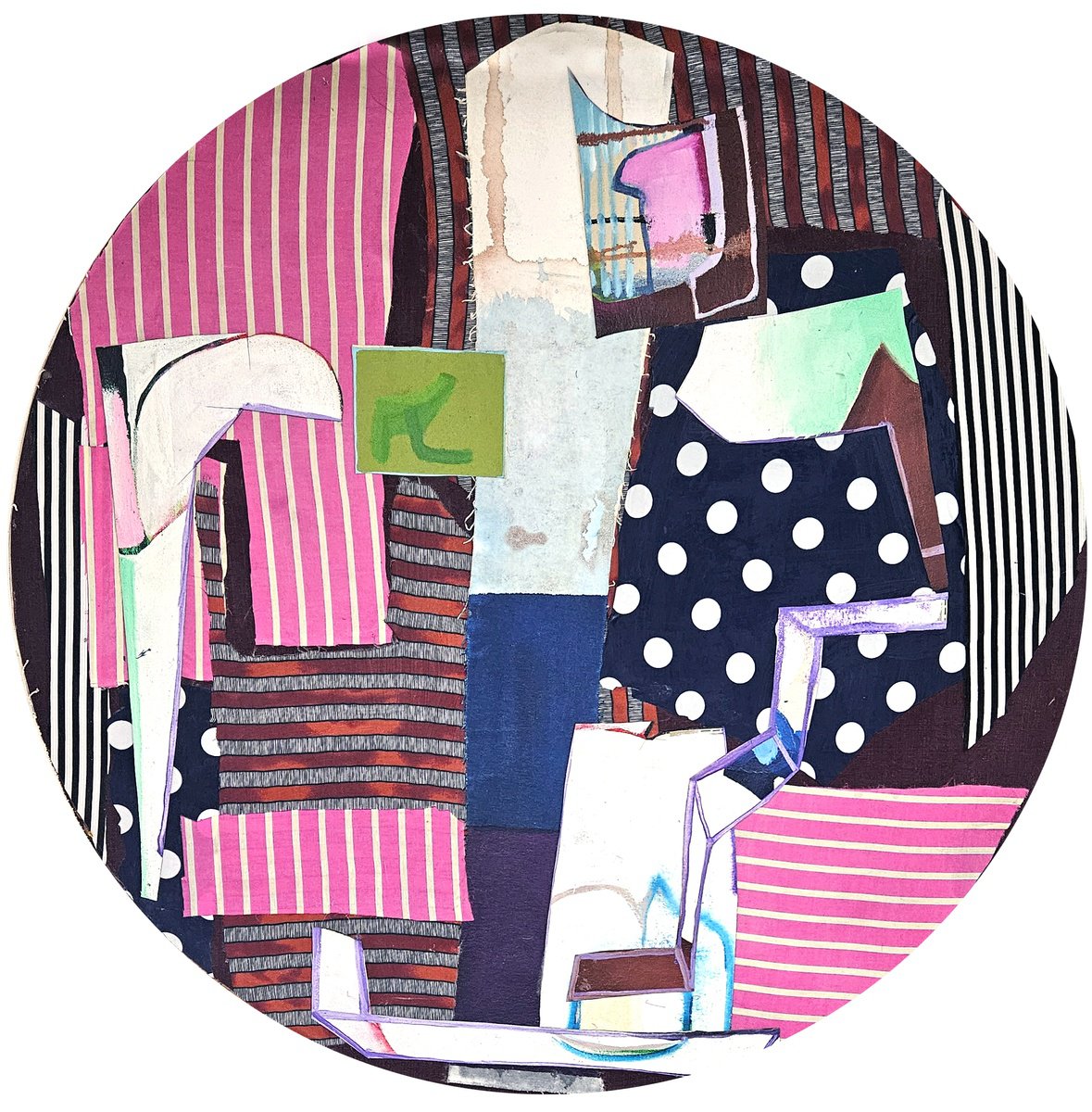 Abstract Collage By Shelton Walsmith, 36 X 36", All Day And All Of The Night (Tondo), Original Artwork