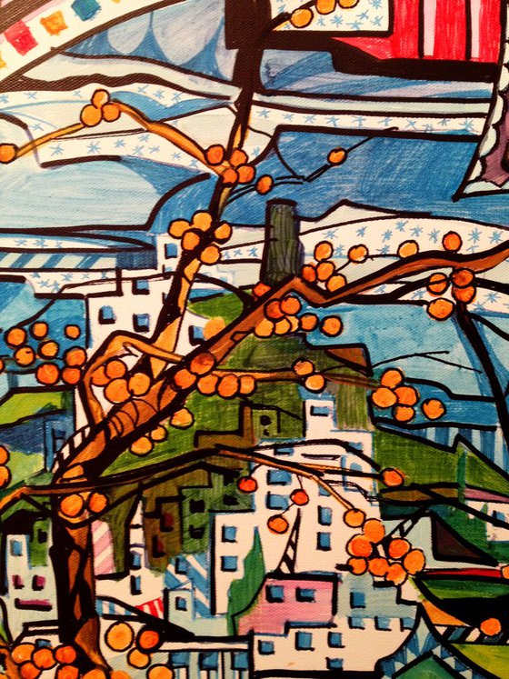 Perismmon tree the small- original acrylic painting- 40 x 40 ( 16' x 16' )