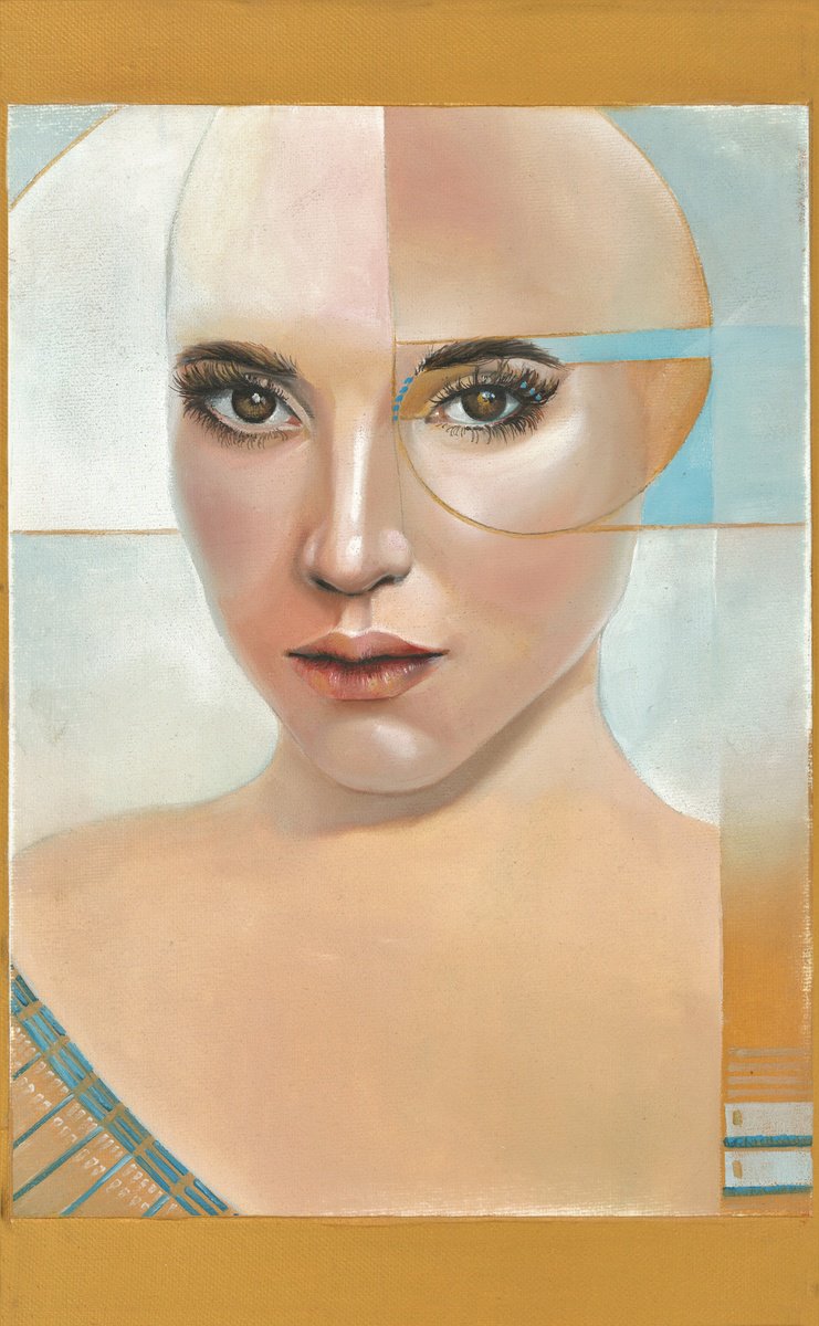 Surrealistic Portrait Painting By Olena Kosenko, 8 X 13", Golden Girl, Original Artwork