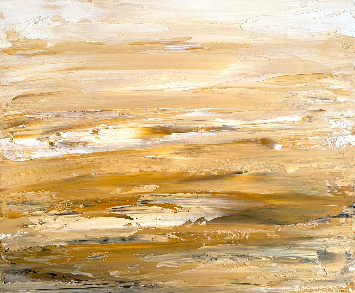 Impressionistic Landscape Acrylic Painting By Tatiana Malinovscaia, 24 X 20", Golden Dunes, Original Artwork