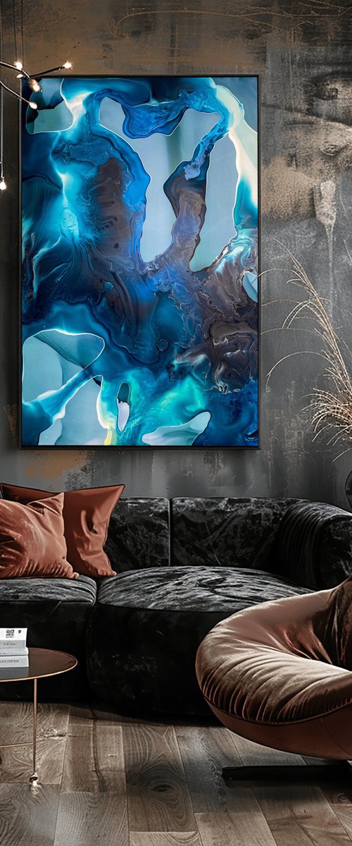Ocean Fluid Abstract 70x100 cm by Mily Art
