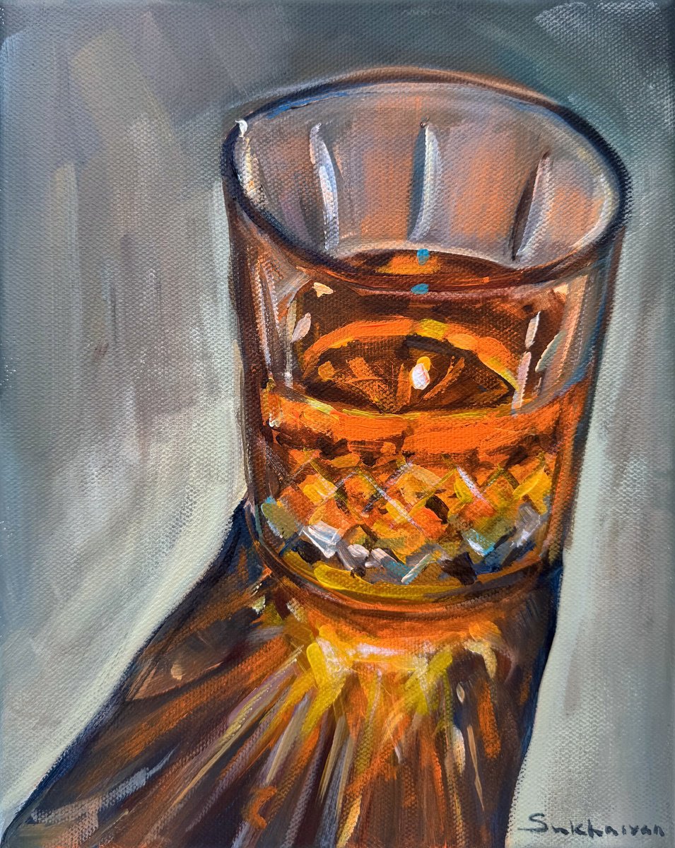 Impressionistic Still Life Acrylic Painting By Victoria Sukhasyan, 8 X 10", Still Life With Whiskey, Original Artwork