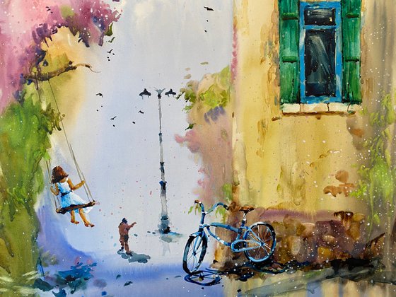Watercolor "Childhood Paradise", perfect gift