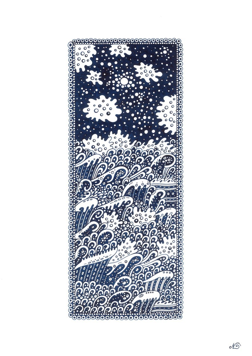 Surreal Pattern n.65 - Night Wavy Sea by Veronika Demenko