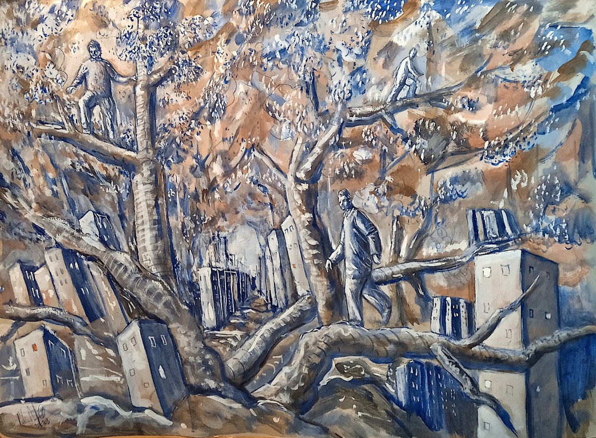 Surrealistic Landscape Painting By Paolo Beneforti, 28 X 20", Merrymen Of The Woods, Original Artwork