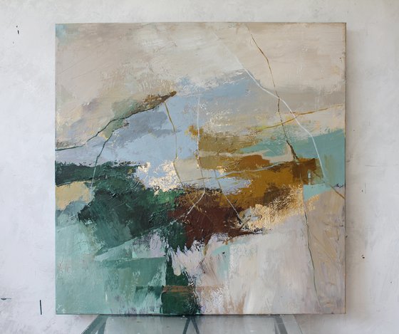"Iceland" Abstract green brown gold art
