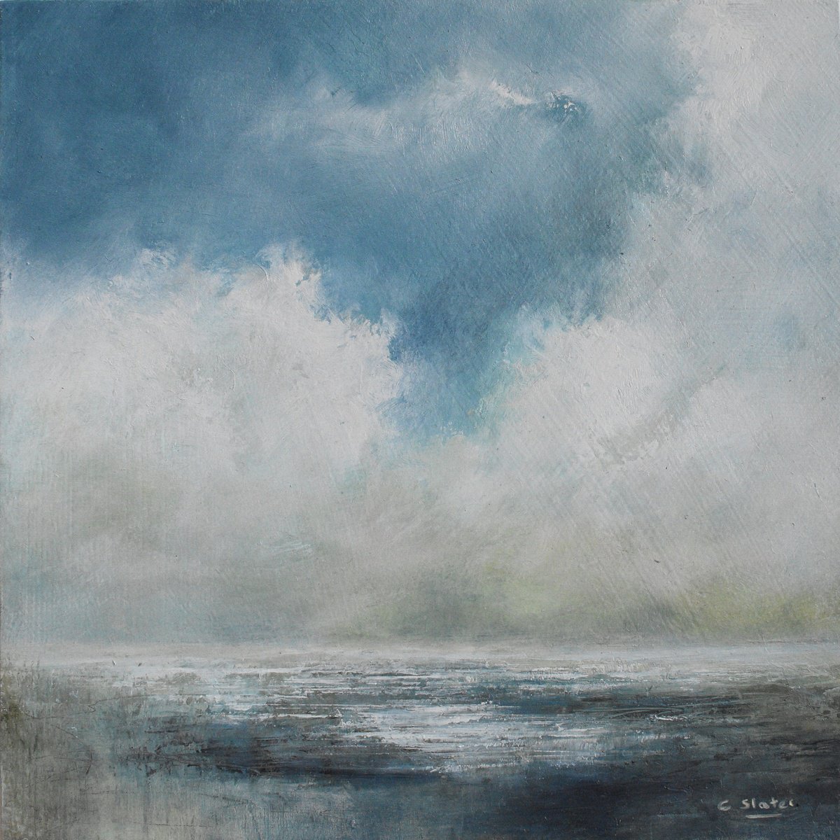 Expressive Landscape Oil Painting By Colin Slater, 8 X 8, Ocean Wake, Original Artwork