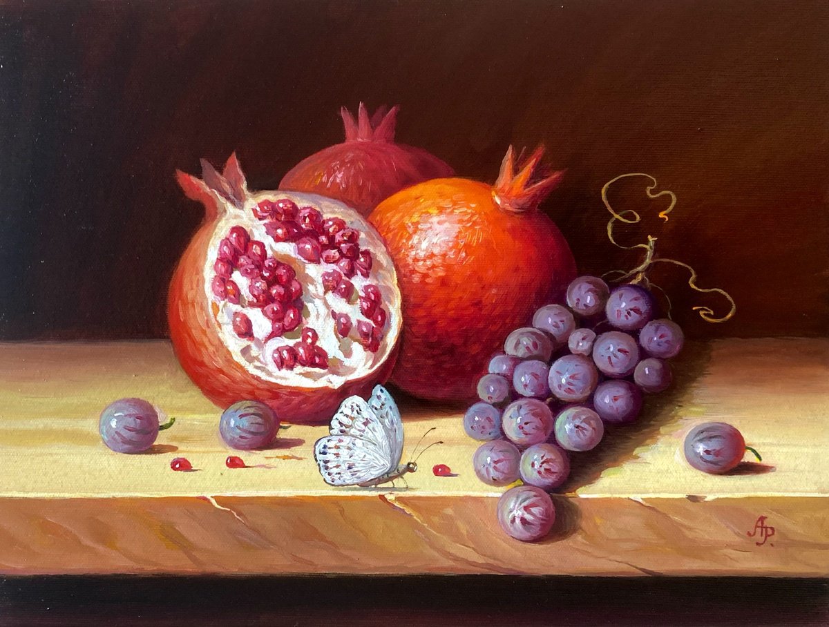 Pomegranates and grapes by Olexandr Romanenko