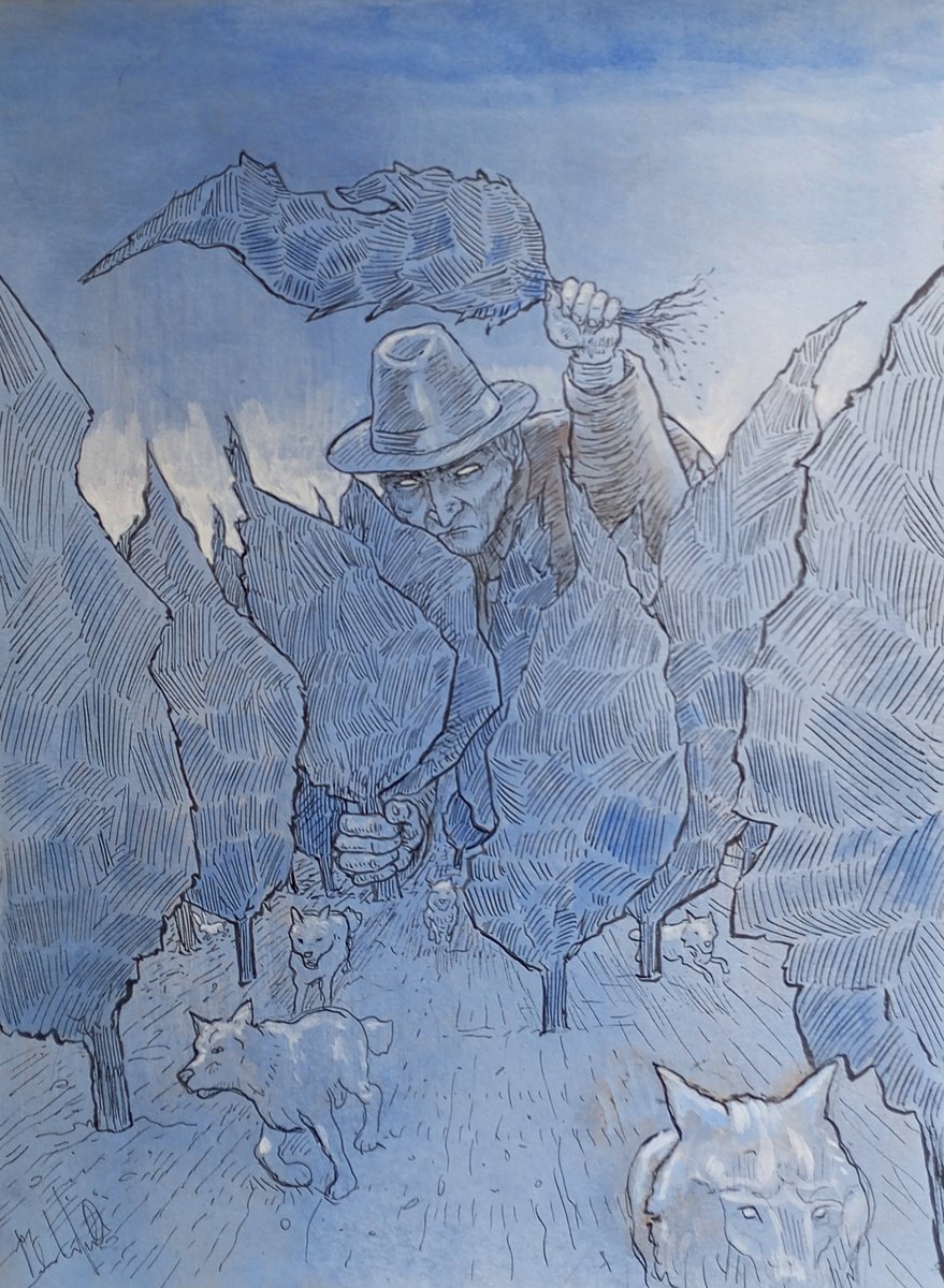 Illustrative Landscape Drawing By Paolo Beneforti, 10 X 14", The Giant Unrooted The Trees, Original Artwork