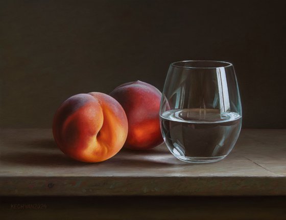 Peaches with a glass