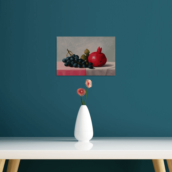 Still life with pomegranates and grape -1(20x30cm, oil painting, ready to hang)