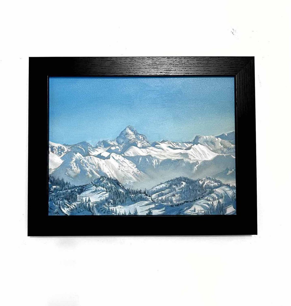 Photorealistic Landscape Oil Painting By Simona Nedeva, 14 X 11", Majestic Winter Peaks, Original Artwork